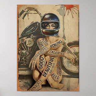 Vintage biker girl ポスター