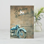 Vintage Biker Wedding Motorcycle Blue 招待状 (スタンド正面)