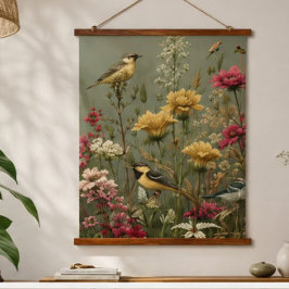 Vintage Bird and Wildflower Botanical Wall Art 吊り下げ型タペストリー