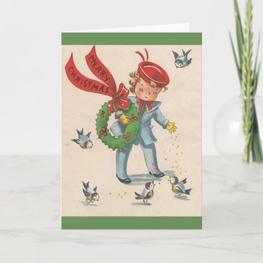 Vintage Bird Feeding Christmas Card シーズンカード (正面)