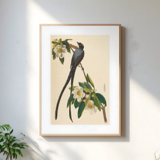Vintage Bird Swallow-tailed floral illustration ポスター