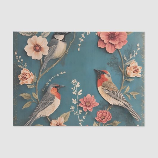 Vintage Birds & Floral Tissue Decoupage Paper  薄葉紙 (正面)