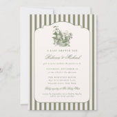 Vintage Birds Nest Preppy Neutral Baby Shower 招待状 (正面)