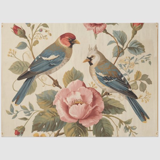Vintage Birds & Roses Decoupage 薄葉紙 (正面)