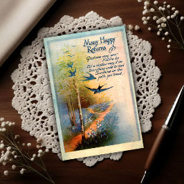 Vintage Birthday 1917 Swallows ポストカード