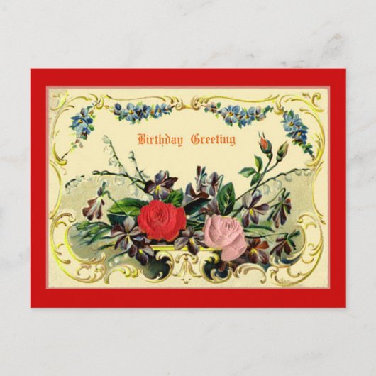 Vintage Birthday Greeting Card ポストカード (正面)