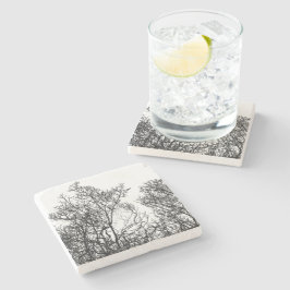 Vintage Black and White Detailed Tree ストーンコースター