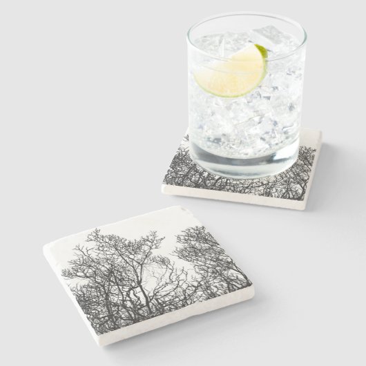 Vintage Black and White Detailed Tree ストーンコースター (横)