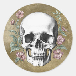 Vintage black and white hand drawn skull tattoo ラウンドシール