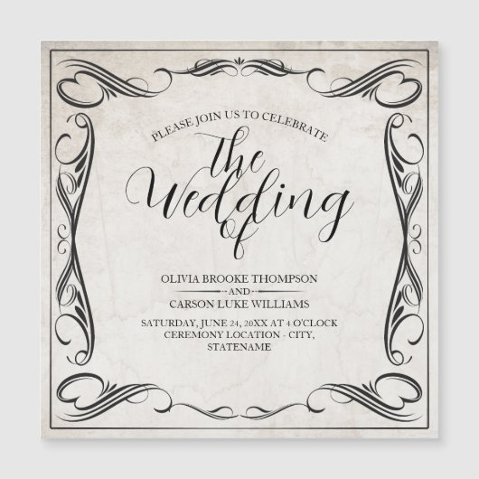 Vintage Black Art Deco Wedding Announcement (正面)