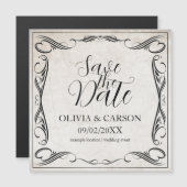 Vintage Black Art Deco Wedding Save the Date (正面/裏面)