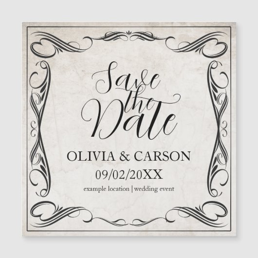 Vintage Black Art Deco Wedding Save the Date (正面)