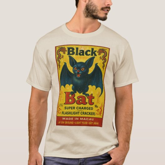 Vintage Black Bat Firecracker Label T-Shirt Tシャツ (正面)