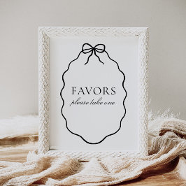 Vintage Black Bow Girl Baby Shower Favors Sign ポスター