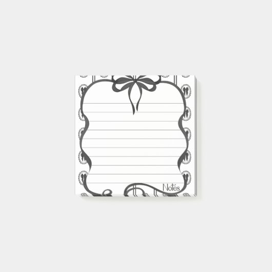 Vintage Black Bow Notes 3x3 Sticky Notepad ポストイット (正面)