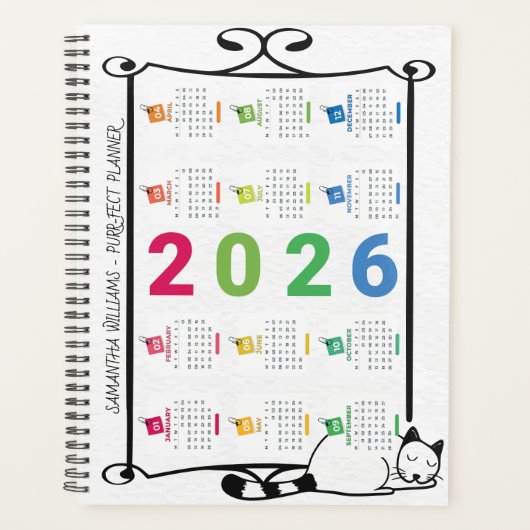 Vintage Black Cat Frame – 2026 Personalized Photo プランナー手帳 (正面)