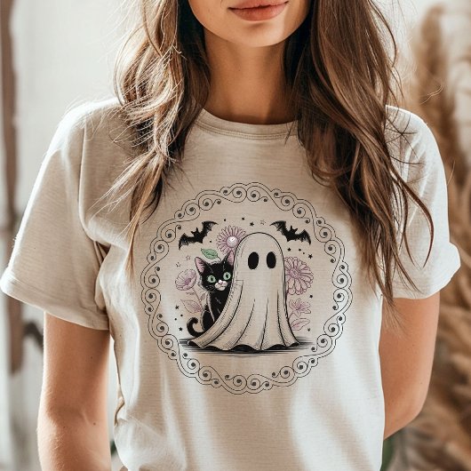 Vintage Black Cat & Ghost Halloween Spooky Season トライブレンドTシャツ
