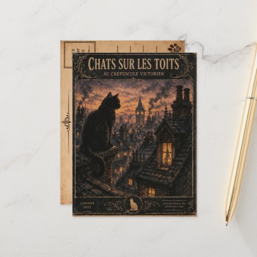 Vintage Black Cat London Postcard ポストカード (正面/裏面インサイチュ)