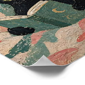 Vintage Black Cat Reading Book poster ポスター (角)