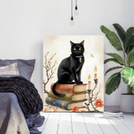 Vintage Black Cat & Spell Books Watercolor Poster ポスター