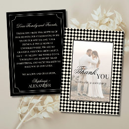 Vintage Black Checkered Old Money Photo Wedding サンキューカード