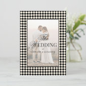 Vintage Black Checkered Old Money Photo Wedding 招待状 (スタンド正面)