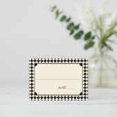 Vintage Black Checkered Old Money Wedding プレイスカード (スタンド正面)