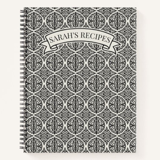Vintage Black Damask Kitchen Recipe ノートブック (正面)