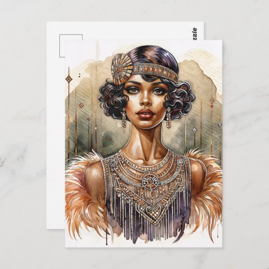 Vintage Black Flapper Art Deco Postcard ポストカード (正面/裏面)
