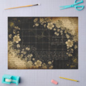 Vintage Black Floral Ephemera Decoupage Print 薄葉紙 (クラフト)