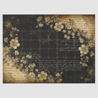 Vintage Black Floral Ephemera Decoupage Print 薄葉紙