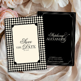 Vintage Black & Ivory Checkered Old Money Wedding セーブザデート
