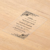 Vintage Black Lace Islamic Muslim Wedding アクリル招待状 (レイダウン)