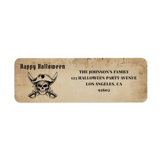 Vintage Black Pirate Skull Address ラベル (正面)