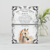 Vintage Black & White Filigree Derby Party Invitat シーズンカード (スタンド正面)