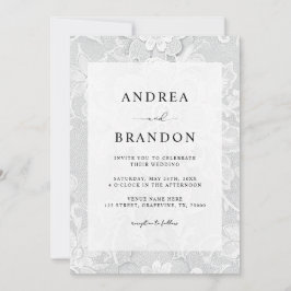 Vintage Black & White Lace Floral Wedding 招待状