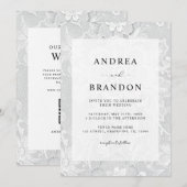 Vintage Black & White Lace Floral Wedding 招待状 (正面/裏面)