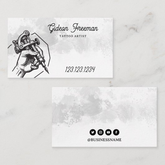 Vintage Black & White Tattoo Machine 名刺 (正面/裏面)