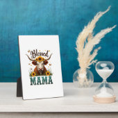 Vintage Blessed Mama Highland Cow Sunflower Wester フォトプラーク (側面)