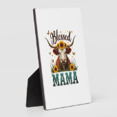Vintage Blessed Mama Highland Cow Sunflower Wester フォトプラーク (側面)