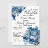 Vintage Blue A New Chapter Bridal Shower  招待状 (正面)