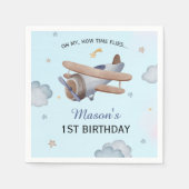 Vintage Blue Airplane Sky 1st Birthday Party スタンダードカクテルナプキン (正面)