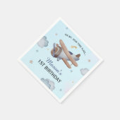 Vintage Blue Airplane Sky 1st Birthday Party スタンダードカクテルナプキン (角)