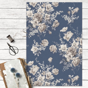 Vintage Blue and Cream Wedding Floral Decoupage 薄葉紙