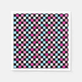 Vintage Blue and Pink Checkered Paper Napkins スタンダードカクテルナプキン