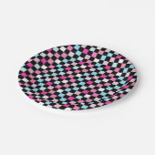 Vintage Blue and Pink Checkered Paper Plates ペーパープレート (アングル)