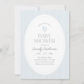 Vintage Blue Baby Footprints Boy Baby Shower 招待状 (正面)