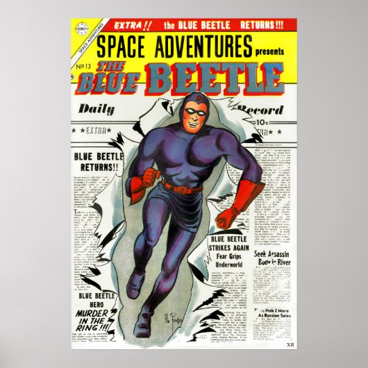 Vintage Blue Beetle Comic Book Superhero ポスター (正面)