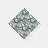 Vintage Blue & Blush Floral Paper Napkin スタンダードカクテルナプキン (角)