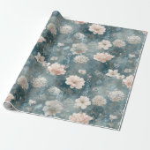 Vintage Blue & Blush Floral Wrapping Paper ラッピングペーパー (アンロールド)
